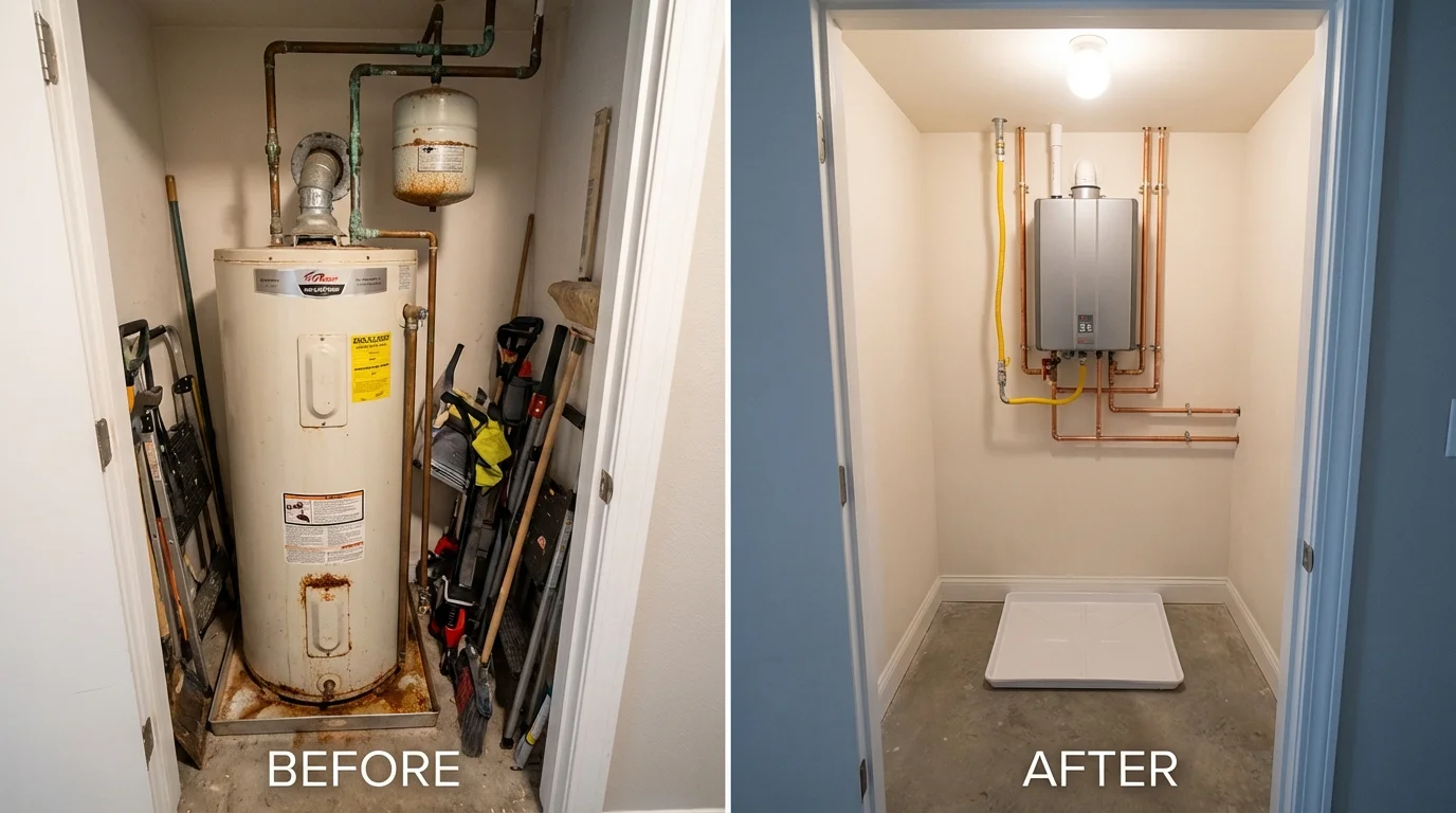 Tank water heater versus wall-mounted tankless unit comparison for Bridgeville, DE homeowners