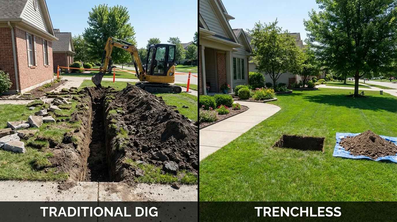 Trenchless sewer repair with minimal yard damage versus traditional excavation in Bridgeville, DE